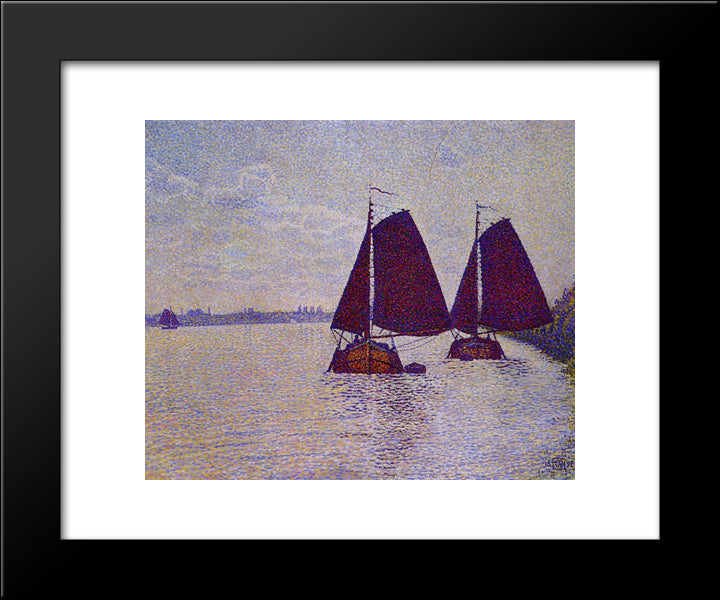 Barges On The River Scheldt 20x24 Black Modern Wood Framed Art Print Poster by Rysselberghe, Theo van