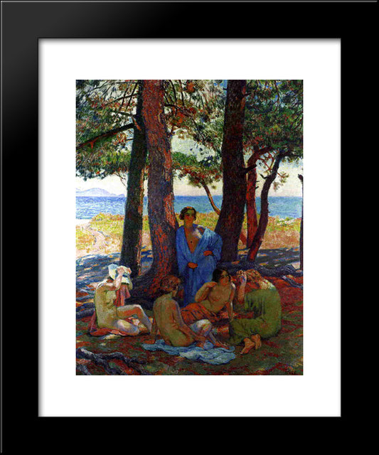 Bathers Under The Pines By The Sea 20x24 Black Modern Wood Framed Art Print Poster by Rysselberghe, Theo van