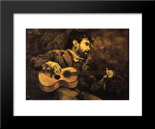 Dario De Regoyos Playing The Guitar 20x24 Black Modern Wood Framed Art Print Poster by Rysselberghe, Theo van