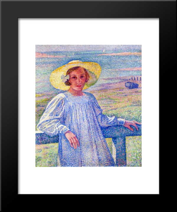 Elisaeth Van Rysselberghe In A Straw Hat 20x24 Black Modern Wood Framed Art Print Poster by Rysselberghe, Theo van