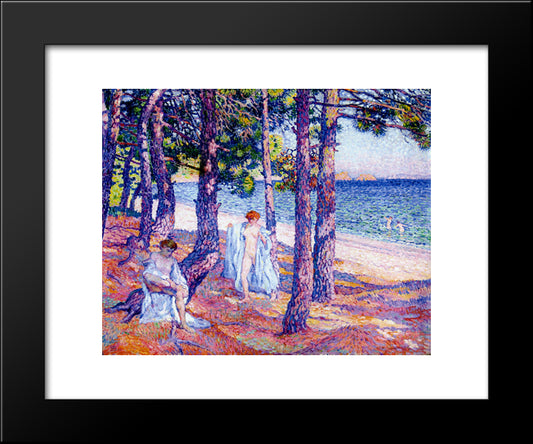 Female Bathers Under The Pines At Cavaliere 20x24 Black Modern Wood Framed Art Print Poster by Rysselberghe, Theo van