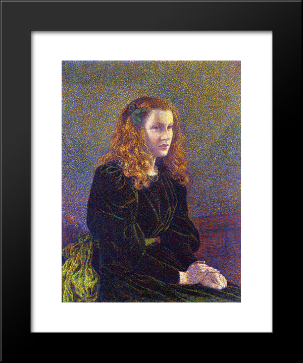 Girl In Green 20x24 Black Modern Wood Framed Art Print Poster by Rysselberghe, Theo van