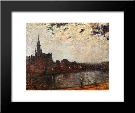 Holy Cross Church At Ixelles At Night 20x24 Black Modern Wood Framed Art Print Poster by Rysselberghe, Theo van