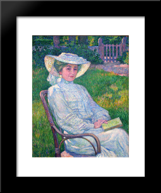 Lady In White, Portrait Of Mrs. Theo Van Rysselberghe 20x24 Black Modern Wood Framed Art Print Poster by Rysselberghe, Theo van