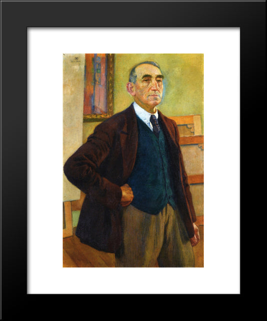 Self Portrait In A Green Waistcoat 20x24 Black Modern Wood Framed Art Print Poster by Rysselberghe, Theo van