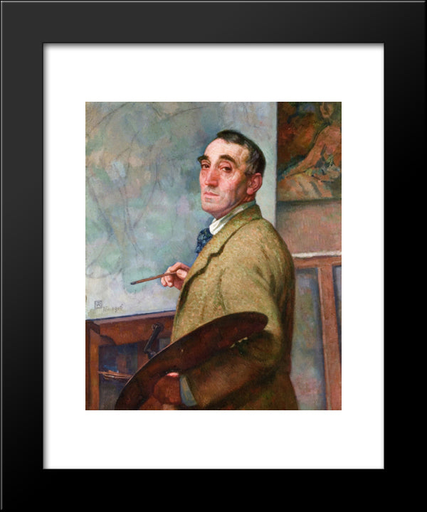 Self Portrait With Palette 20x24 Black Modern Wood Framed Art Print Poster by Rysselberghe, Theo van