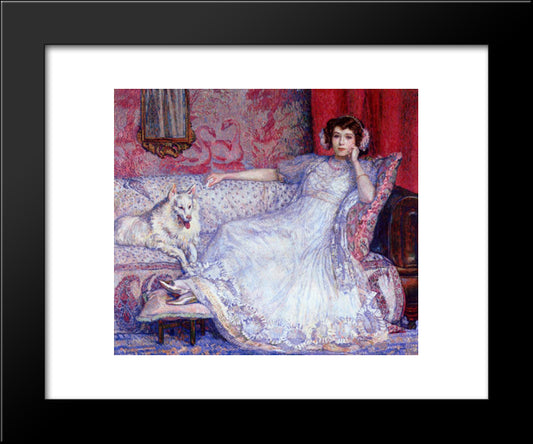 The Woman In White (Portrait Of Madame Helene Keller) 20x24 Black Modern Wood Framed Art Print Poster by Rysselberghe, Theo van