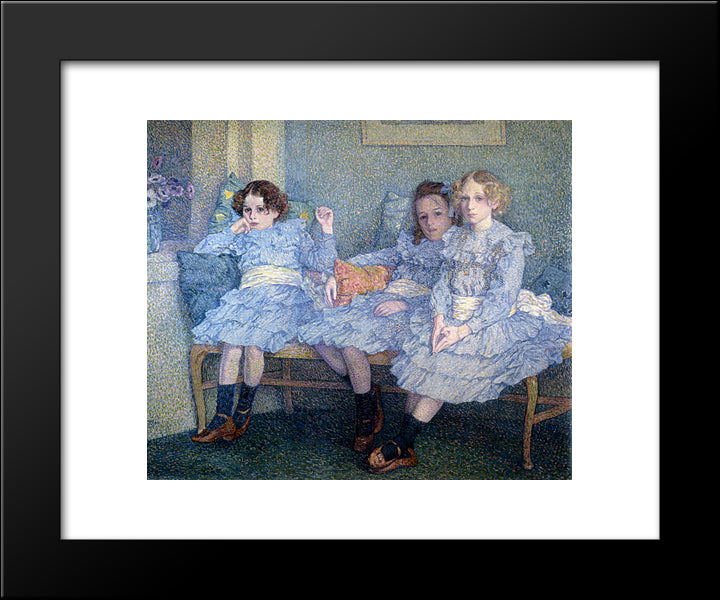 Three Children In Blue 20x24 Black Modern Wood Framed Art Print Poster by Rysselberghe, Theo van