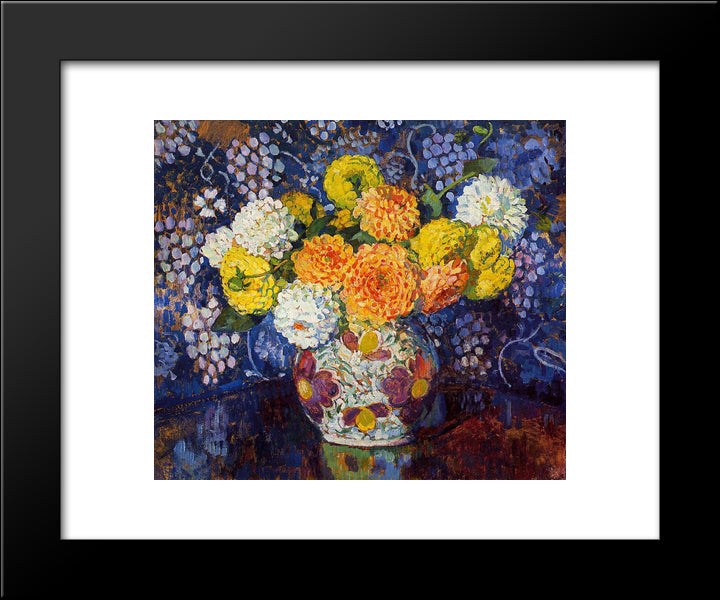 Vase Of Flowers 20x24 Black Modern Wood Framed Art Print Poster by Rysselberghe, Theo van