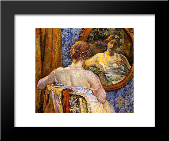 Woman At A Mirror 20x24 Black Modern Wood Framed Art Print Poster by Rysselberghe, Theo van