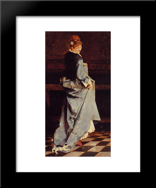 Woman In A Green Dress 20x24 Black Modern Wood Framed Art Print Poster by Rysselberghe, Theo van