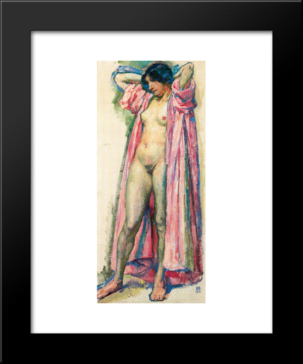 Woman In Red Peignoir 20x24 Black Modern Wood Framed Art Print Poster by Rysselberghe, Theo van