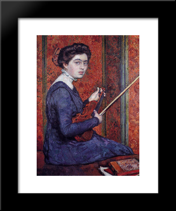 Woman With Violin (Portrait Of Rene Druet) 20x24 Black Modern Wood Framed Art Print Poster by Rysselberghe, Theo van