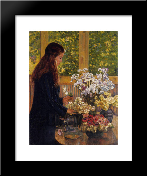 Young Girl With A Vase Of Flowers 20x24 Black Modern Wood Framed Art Print Poster by Rysselberghe, Theo van