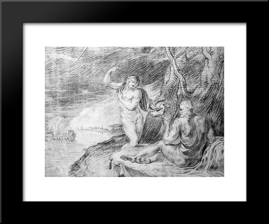 Minerva And Odysseus At Telemachus 20x24 Black Modern Wood Framed Art Print Poster by Thulden, Theodoor van
