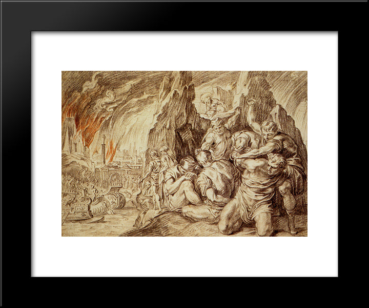 The Greeks Leave After Fire Of Troy 20x24 Black Modern Wood Framed Art Print Poster by Thulden, Theodoor van