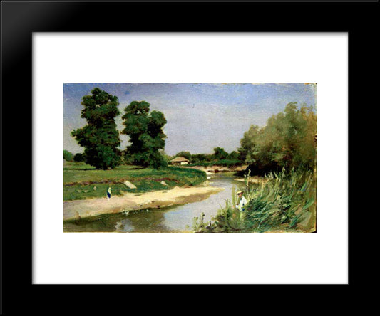 Landscape With River And Trees 20x24 Black Modern Wood Framed Art Print Poster by Aman, Theodor