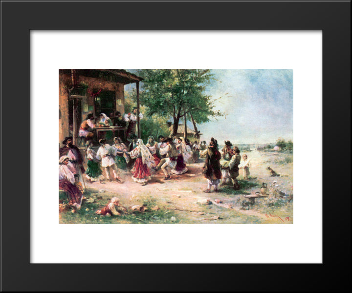 Round-Dance At Aninoasa 20x24 Black Modern Wood Framed Art Print Poster by Aman, Theodor