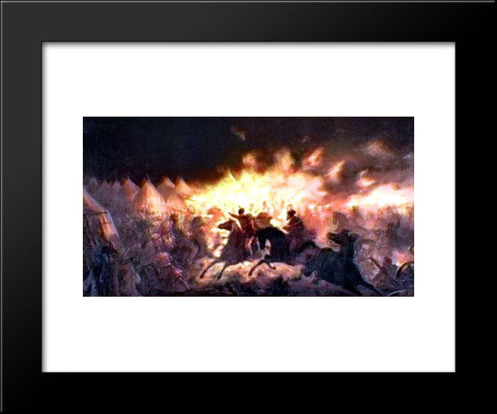 The Battle With Torches 20x24 Black Modern Wood Framed Art Print Poster by Aman, Theodor