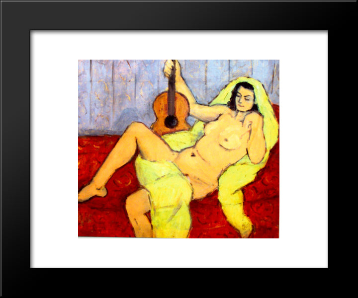 Nude With Guitar 20x24 Black Modern Wood Framed Art Print Poster by Pallady, Theodor