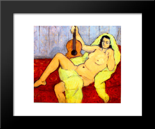 Nude With Guitar 20x24 Black Modern Wood Framed Art Print Poster by Pallady, Theodor