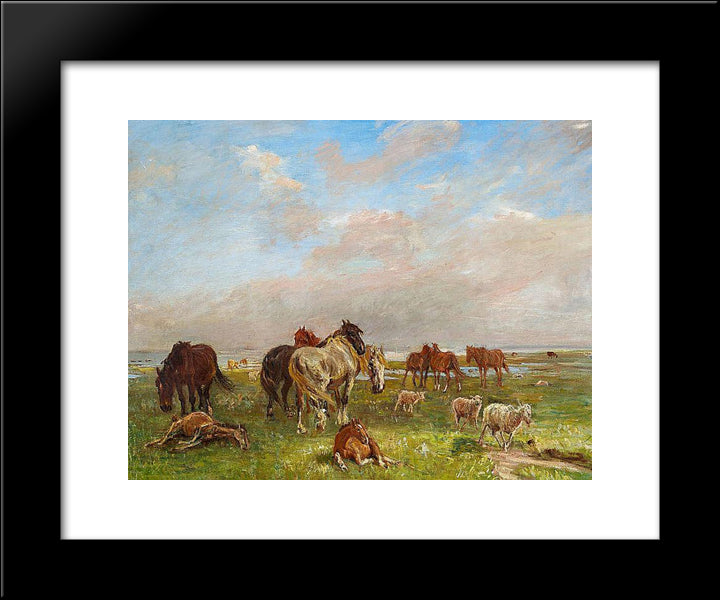 A Group Of Horses, Saltholmen 20x24 Black Modern Wood Framed Art Print Poster by Philipsen, Theodor