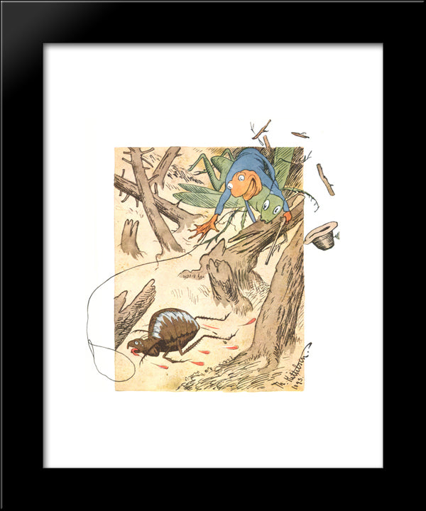 Flea Hunting In Ancient Forest 20x24 Black Modern Wood Framed Art Print Poster by Kittelsen, Theodor Severin