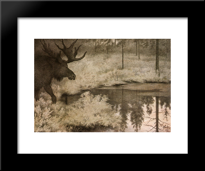 I Came To The Secret Springs And Lakes Where Mooses Slake Their Thurst 20x24 Black Modern Wood Framed Art Print Poster by Kittelsen, Theodor Severin