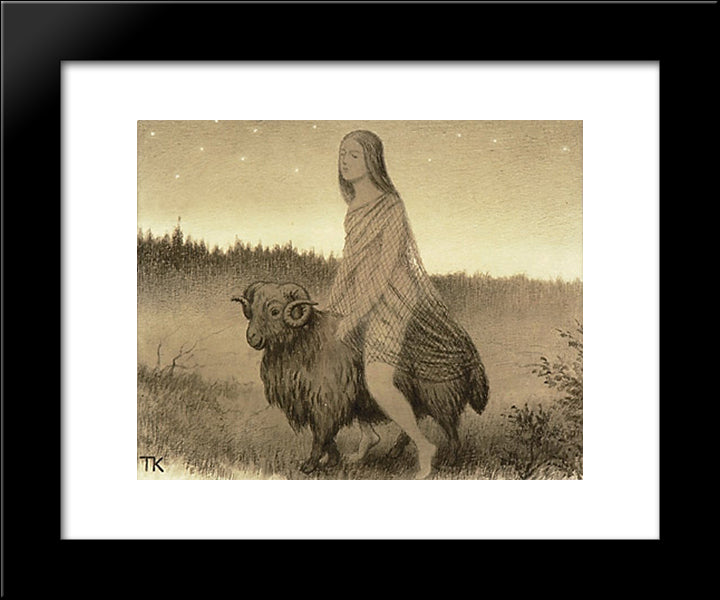 Ikke Kjoerende Og Ikke Ridende 20x24 Black Modern Wood Framed Art Print Poster by Kittelsen, Theodor Severin