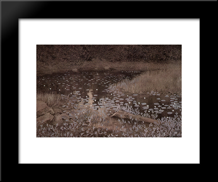 Jomfruland Lilypond 20x24 Black Modern Wood Framed Art Print Poster by Kittelsen, Theodor Severin