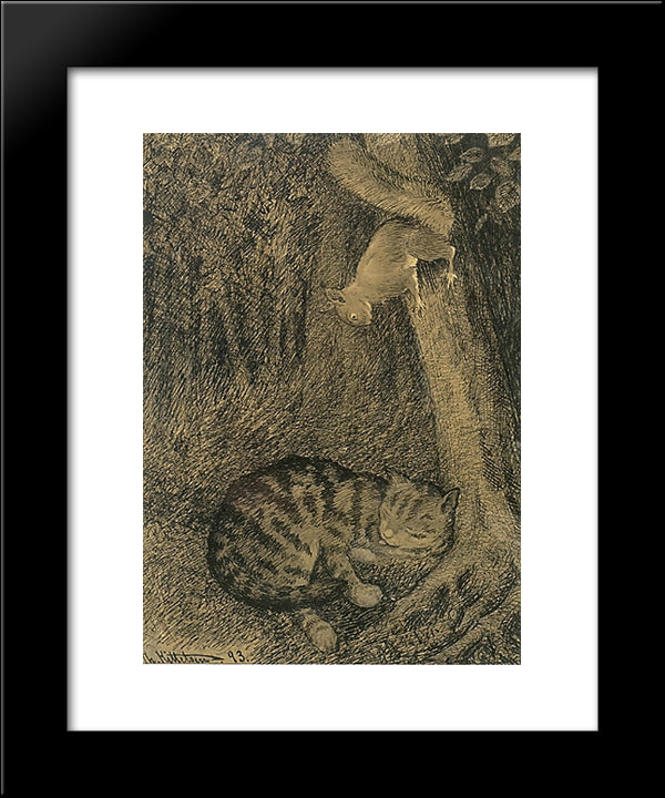 Katt Og Ekorn 20x24 Black Modern Wood Framed Art Print Poster by Kittelsen, Theodor Severin