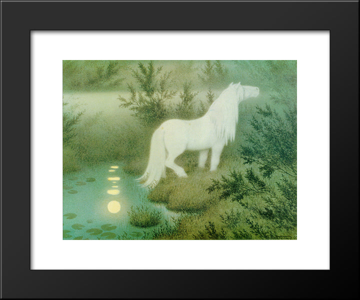Noekken Som Hvit Hest 20x24 Black Modern Wood Framed Art Print Poster by Kittelsen, Theodor Severin