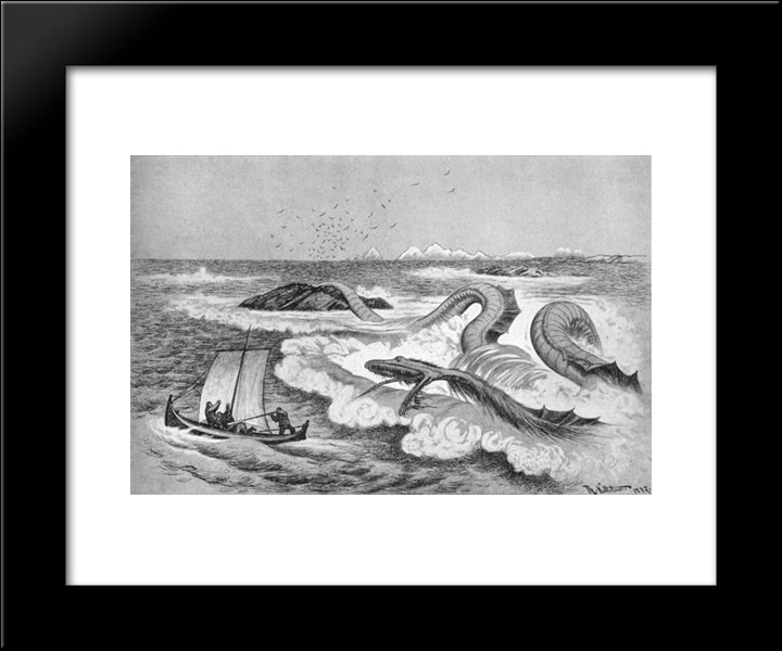Sea Serpent 20x24 Black Modern Wood Framed Art Print Poster by Kittelsen, Theodor Severin