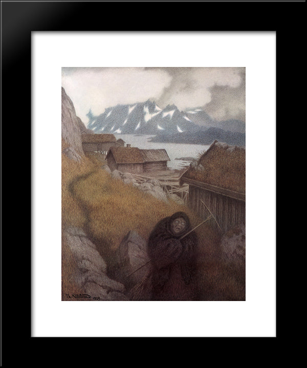 She Is Making Her Way Through The Country 20x24 Black Modern Wood Framed Art Print Poster by Kittelsen, Theodor Severin