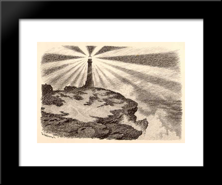 Skomvr Lighthouse 20x24 Black Modern Wood Framed Art Print Poster by Kittelsen, Theodor Severin