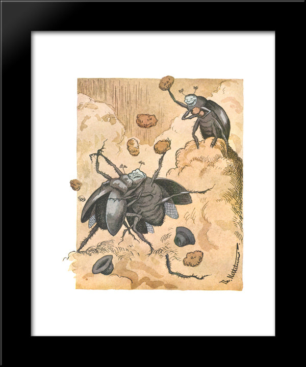 Slagsmaal Mellem To Skarnbasser 20x24 Black Modern Wood Framed Art Print Poster by Kittelsen, Theodor Severin