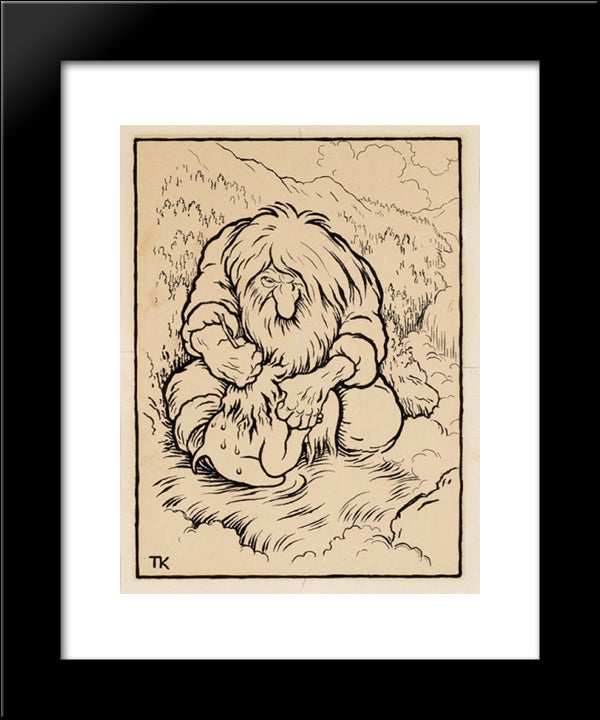 Troll Som Vasker Ungen Sin 20x24 Black Modern Wood Framed Art Print Poster by Kittelsen, Theodor Severin