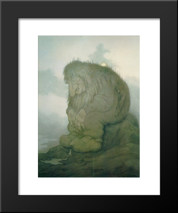 Troll Wonders How Old He Is - Trollet Som Grunner Pa Hvor Gammelt Det Er, 20x24 Black Modern Wood Framed Art Print Poster by Kittelsen, Theodor Severin