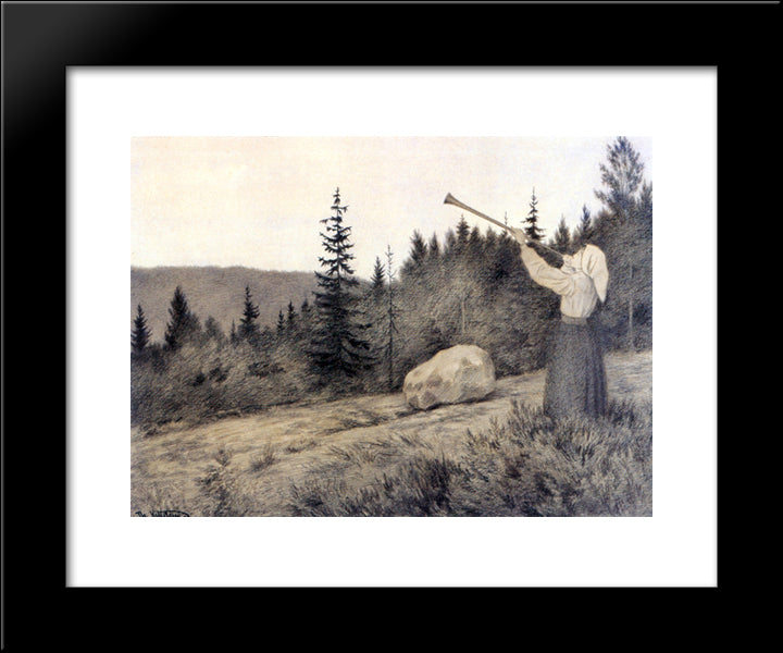 Up In The Hills A Clarion Call Rings Out 20x24 Black Modern Wood Framed Art Print Poster by Kittelsen, Theodor Severin