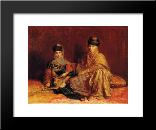Femme Et Fillette De Constantine Avec Une Gazelle 20x24 Black Modern Wood Framed Art Print Poster by Chasseriau, Theodore