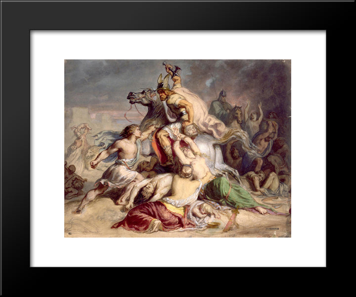 Scene De Bataille, Guerrier Gaulois A Cheval 20x24 Black Modern Wood Framed Art Print Poster by Chasseriau, Theodore