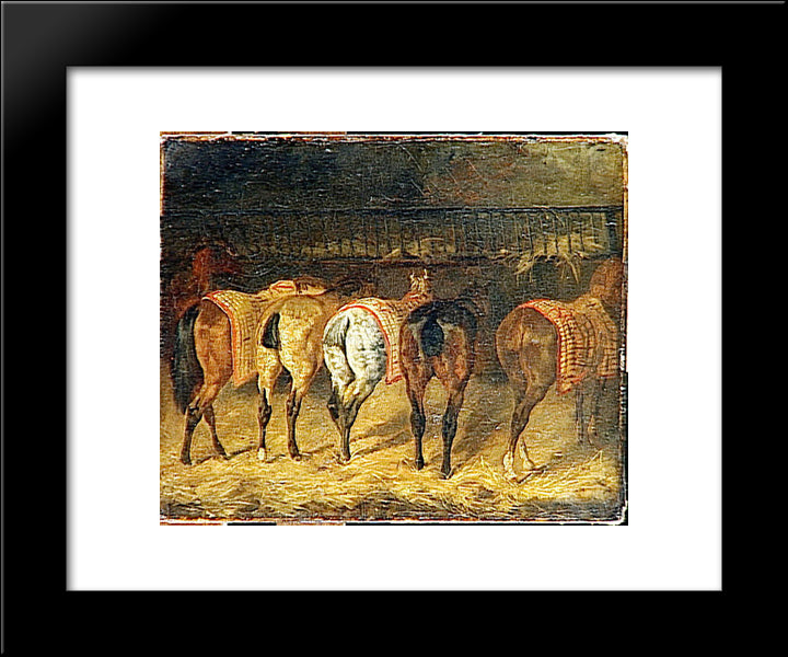 Five Horses Seen From Behind With Croupes In A Stable 20x24 Black Modern Wood Framed Art Print Poster by Gericault, Theodore