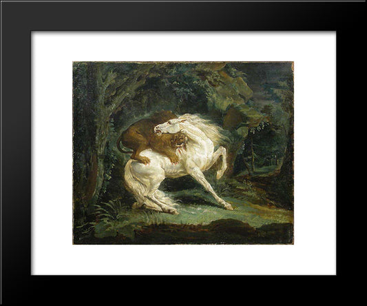 Horse Attacked By A Lion 20x24 Black Modern Wood Framed Art Print Poster by Gericault, Theodore