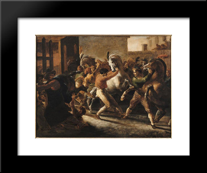 Study For The Race Of The Barbarian Horses 20x24 Black Modern Wood Framed Art Print Poster by Gericault, Theodore