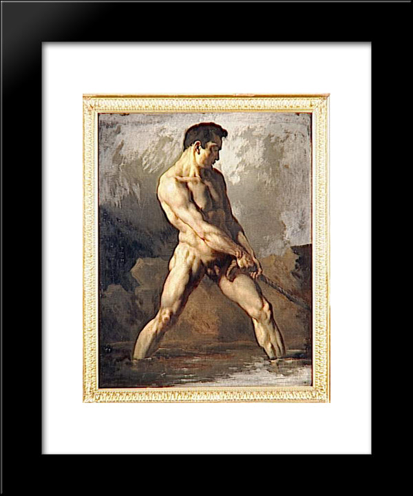 Study Of A Male Nude 20x24 Black Modern Wood Framed Art Print Poster by Gericault, Theodore