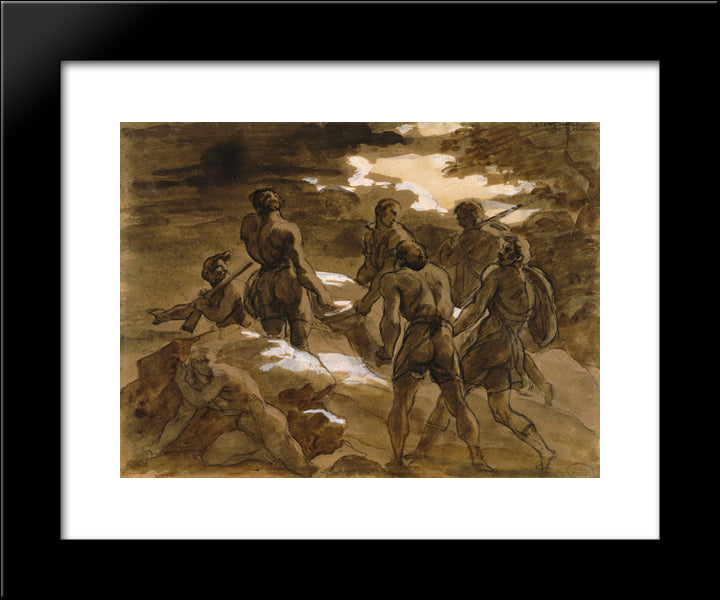 The Murderers Carry The Body Of Fualdes 20x24 Black Modern Wood Framed Art Print Poster by Gericault, Theodore