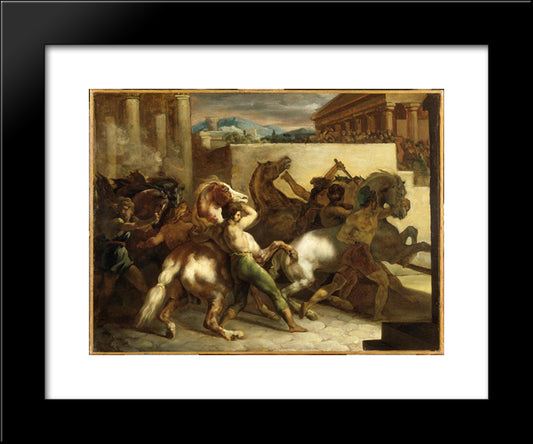 The Wild Horse Race At Rome 20x24 Black Modern Wood Framed Art Print Poster by Gericault, Theodore