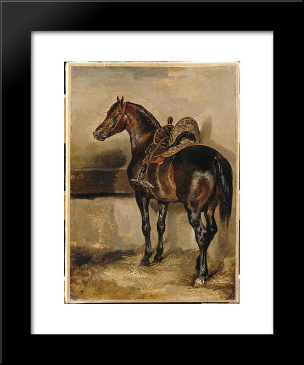 Turkish Horse In A Stable 20x24 Black Modern Wood Framed Art Print Poster by Gericault, Theodore