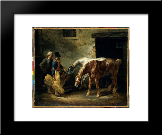 Two Post-Horses At The Stable 20x24 Black Modern Wood Framed Art Print Poster by Gericault, Theodore