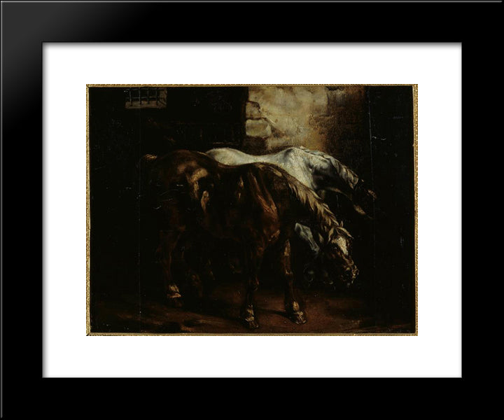 Two Post-Horses 20x24 Black Modern Wood Framed Art Print Poster by Gericault, Theodore